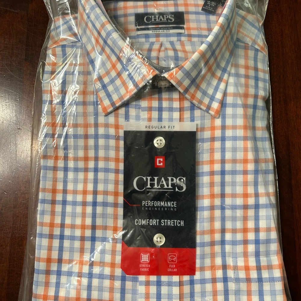 Men’s New Chaps Performance comfort stretch dress shirt size Large Melon Pop